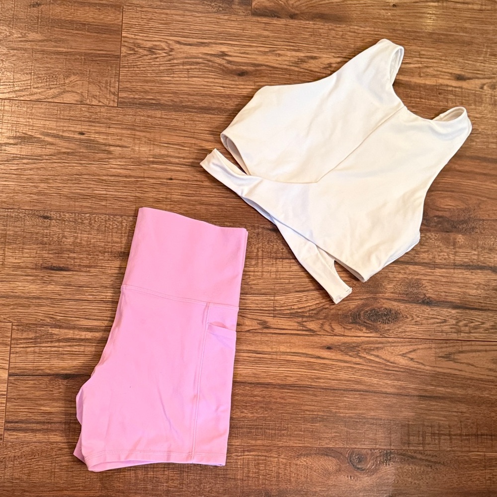 Athleta Set - Pink Biker Shorts and Conscious Crop Bra
